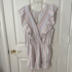 Vintage Havana Pink and Blue Ruffle romper size large